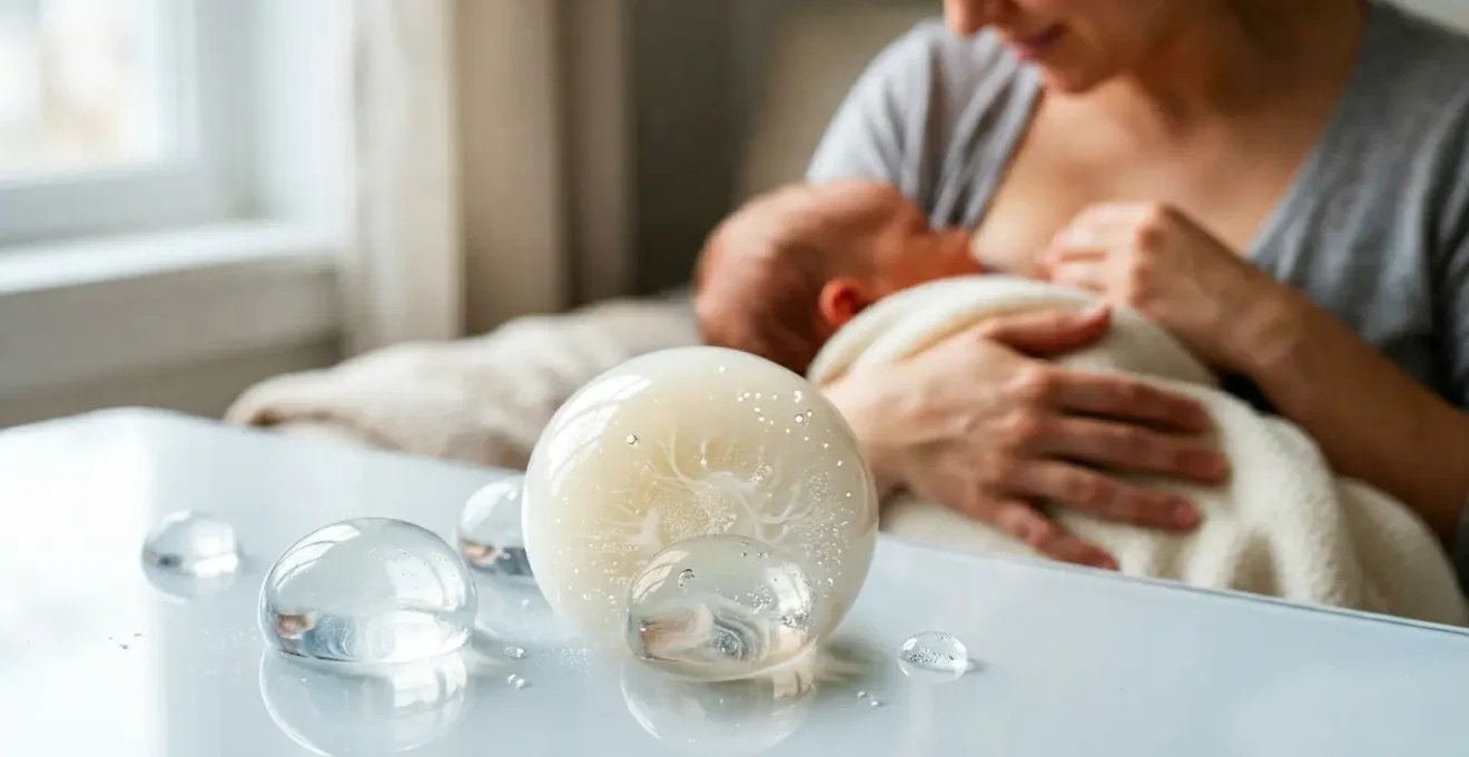 Scientific visualization showing the dynamic immune transfer from mother to infant through breastfeeding