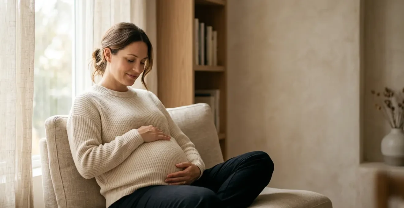 Pregnant woman resting peacefully in natural window light environment