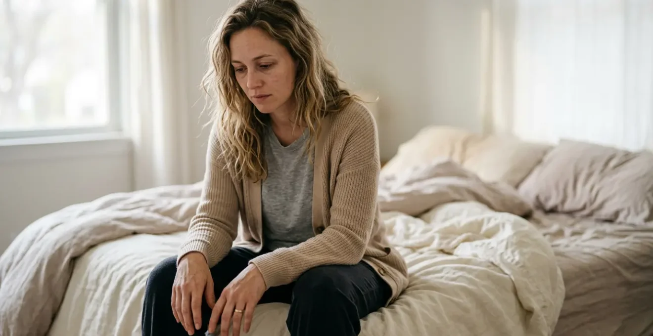 A new mother experiencing the emotional transition of day three postpartum in natural morning light