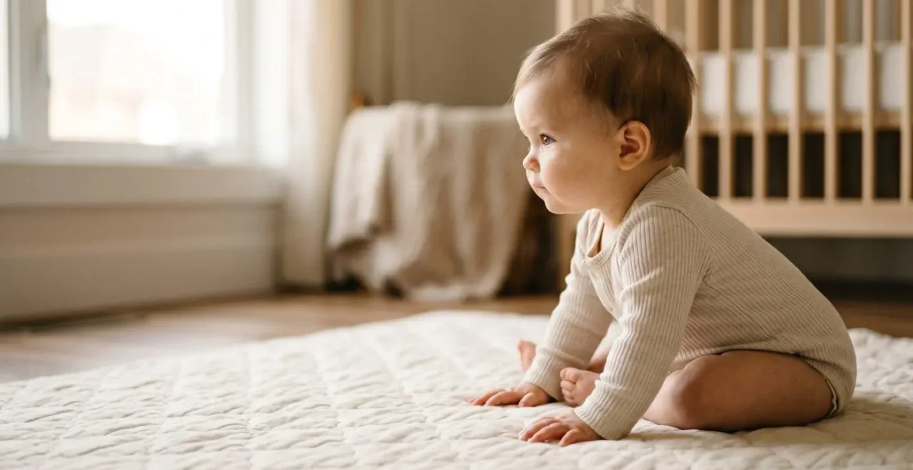 Baby learning to sit independently with supportive environment