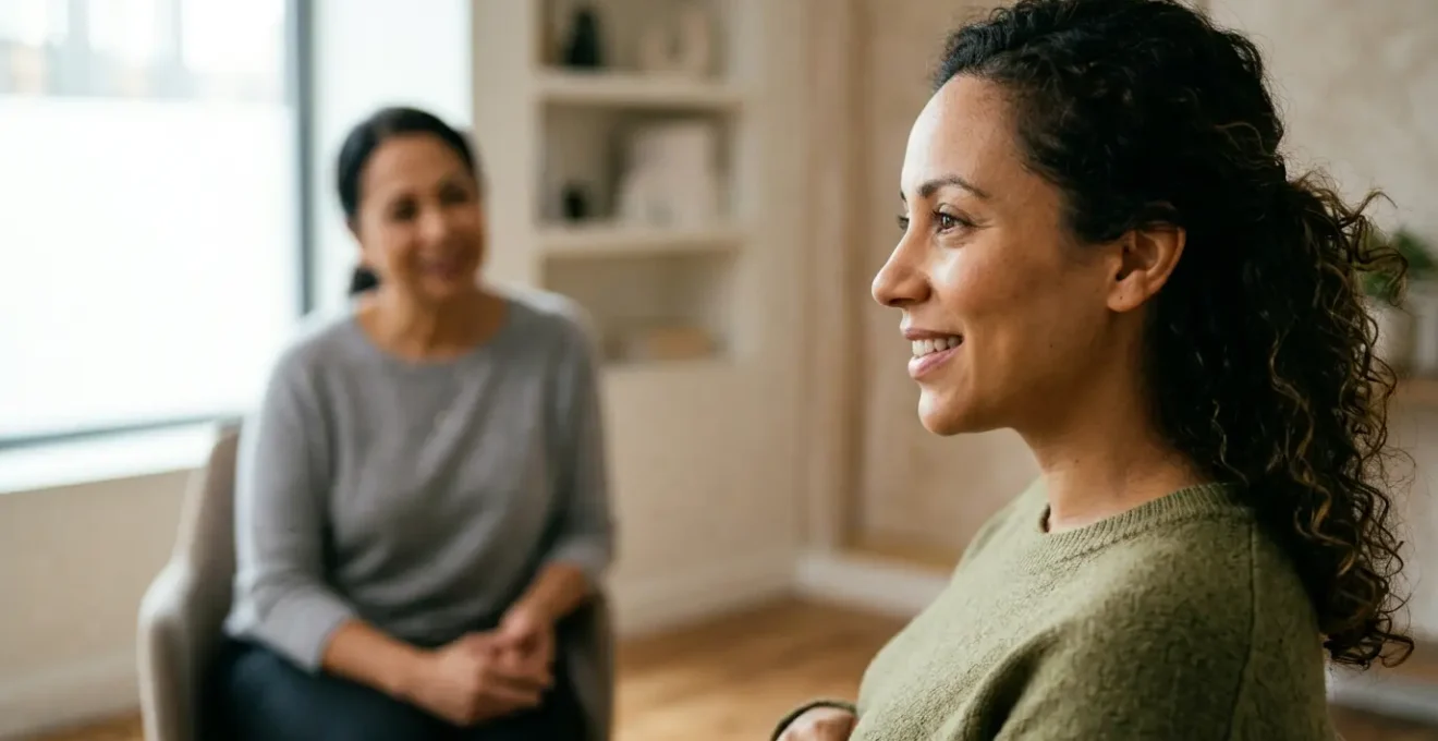 Pregnant woman having a thoughtful conversation with healthcare provider in warm natural light showing trust and connection