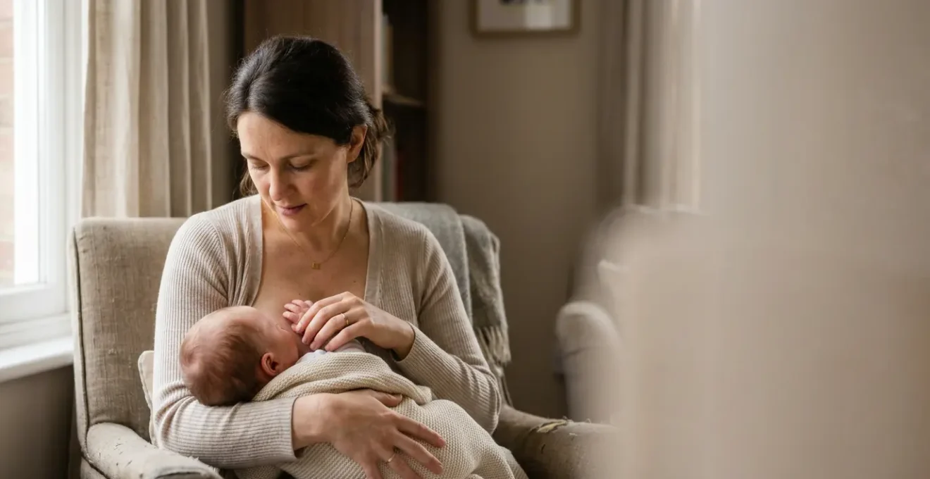 A mother experiencing a tender moment during breastfeeding consultation with her infant