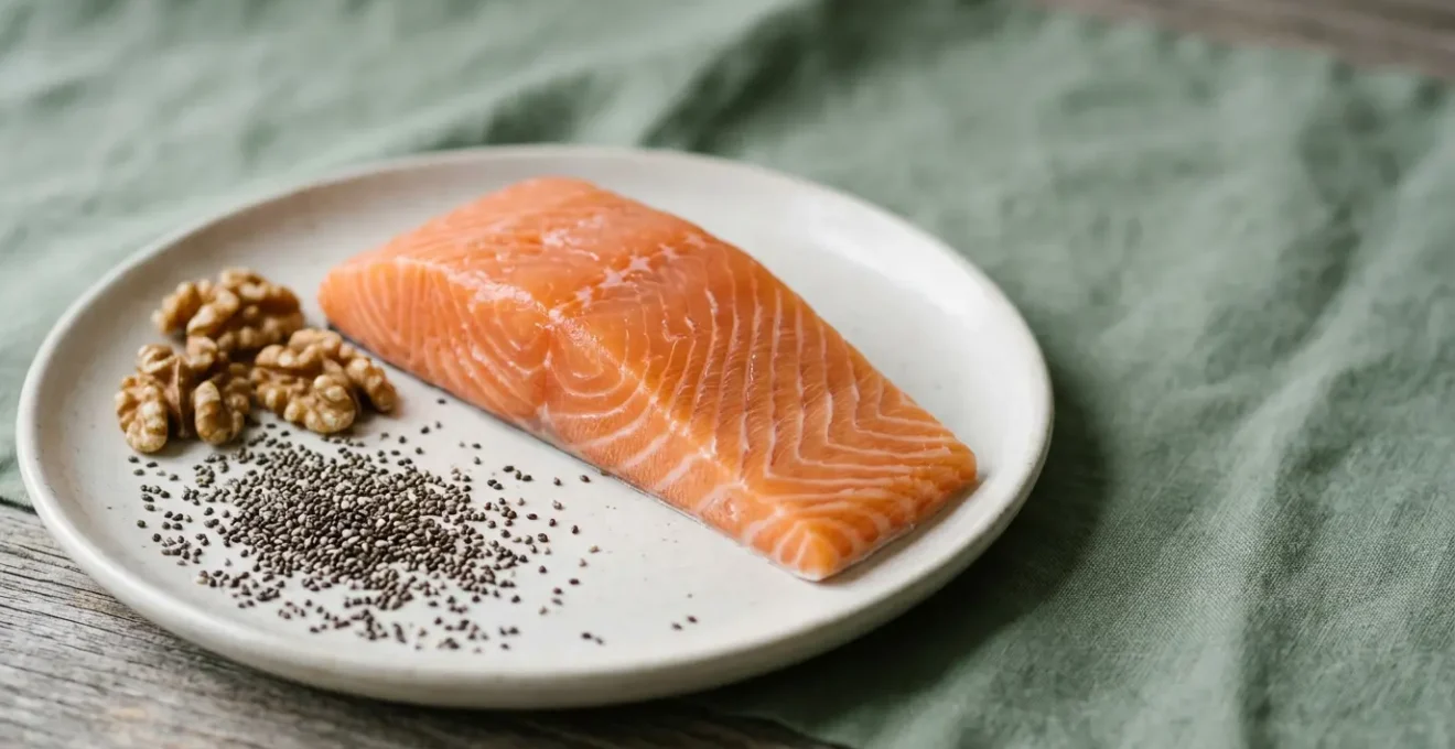 Pregnancy nutrition concept showing safe omega-3 rich foods for fetal brain development