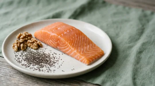 Pregnancy nutrition concept showing safe omega-3 rich foods for fetal brain development