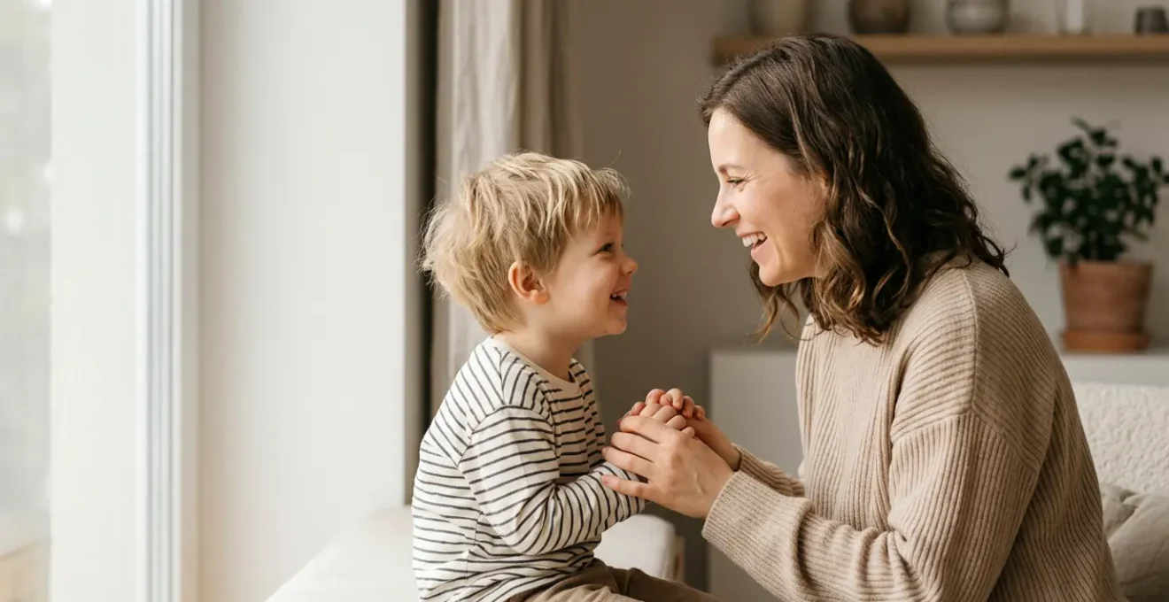 Warm parent-child morning connection moment showing undivided attention and emotional bonding
