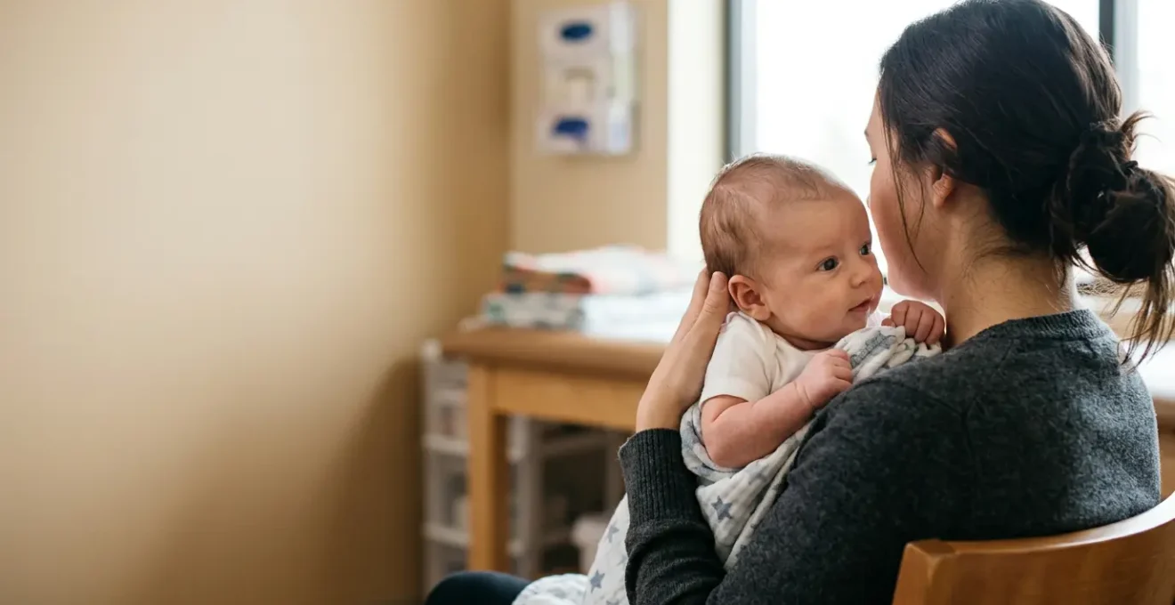 Calm parent-child moment during pediatric checkup consultation