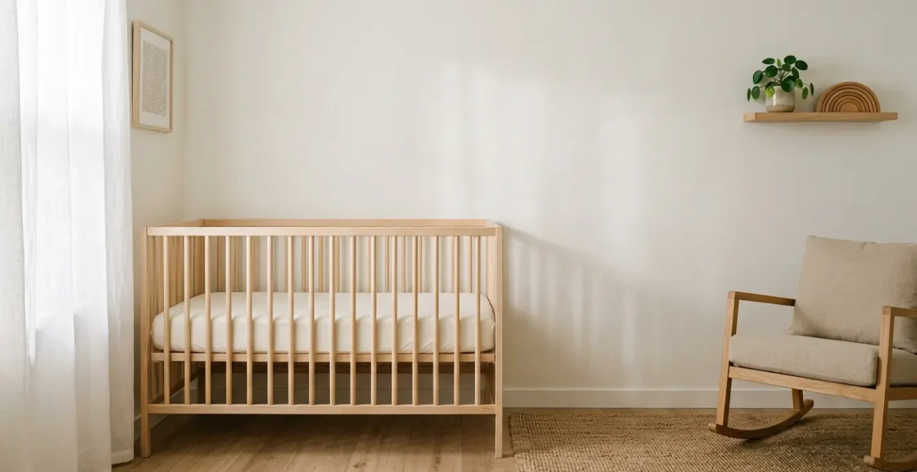 Peaceful sleeping infant transitioning from swaddle in safe nursery environment