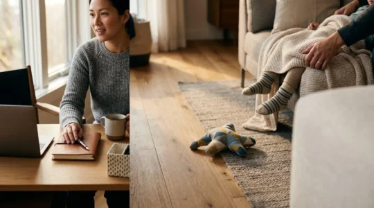 Parent navigating career advancement while maintaining family connection