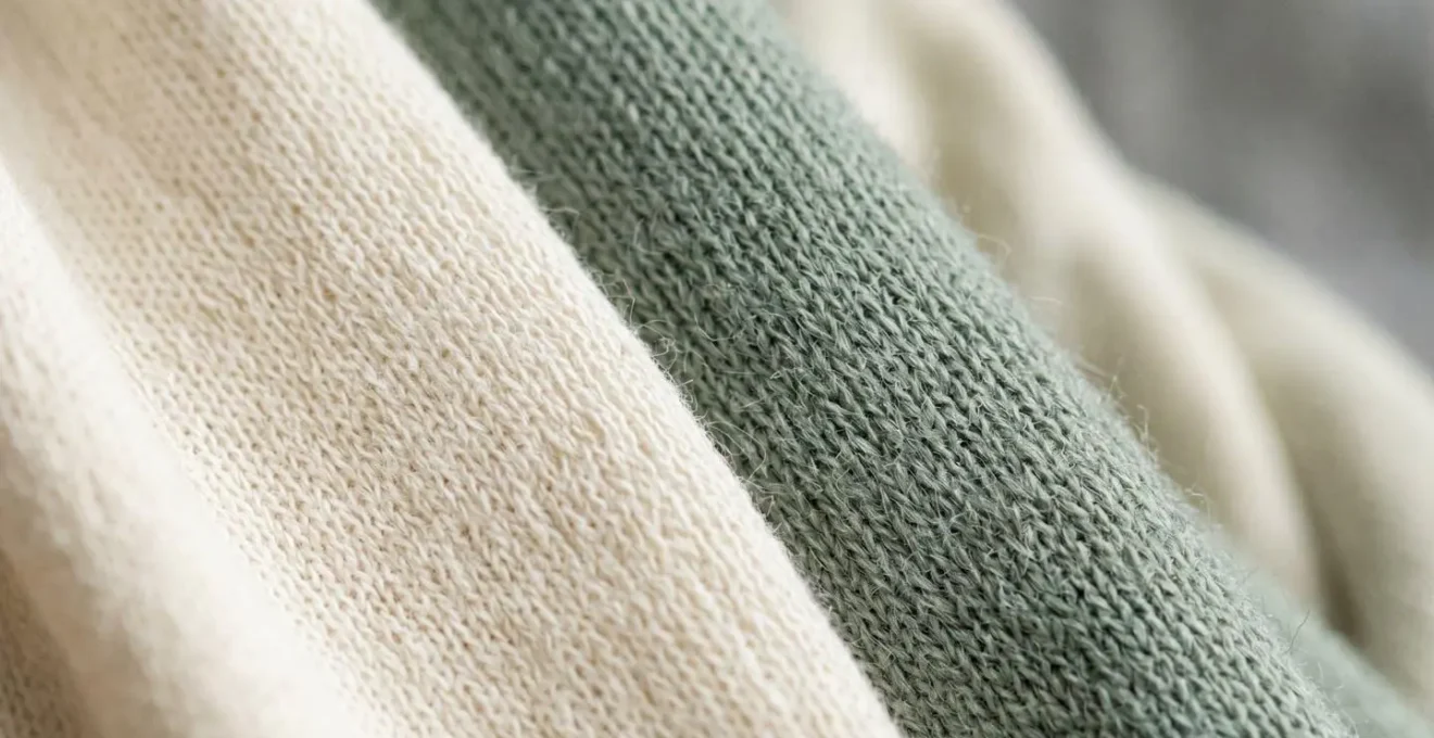 Close-up of natural breathable sleep fabric textures showing cotton and merino wool materials
