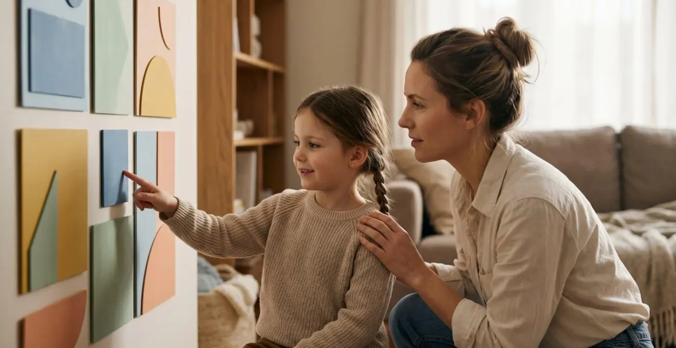 A parent and child collaboratively problem-solving together during a morning routine challenge showing emotional connection and flexibility
