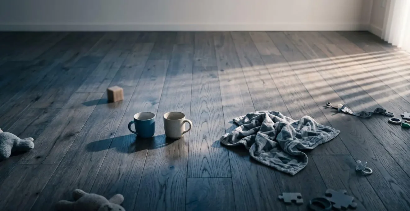 Visual metaphor of shared exhaustion through overlapping shadows and intertwined elements