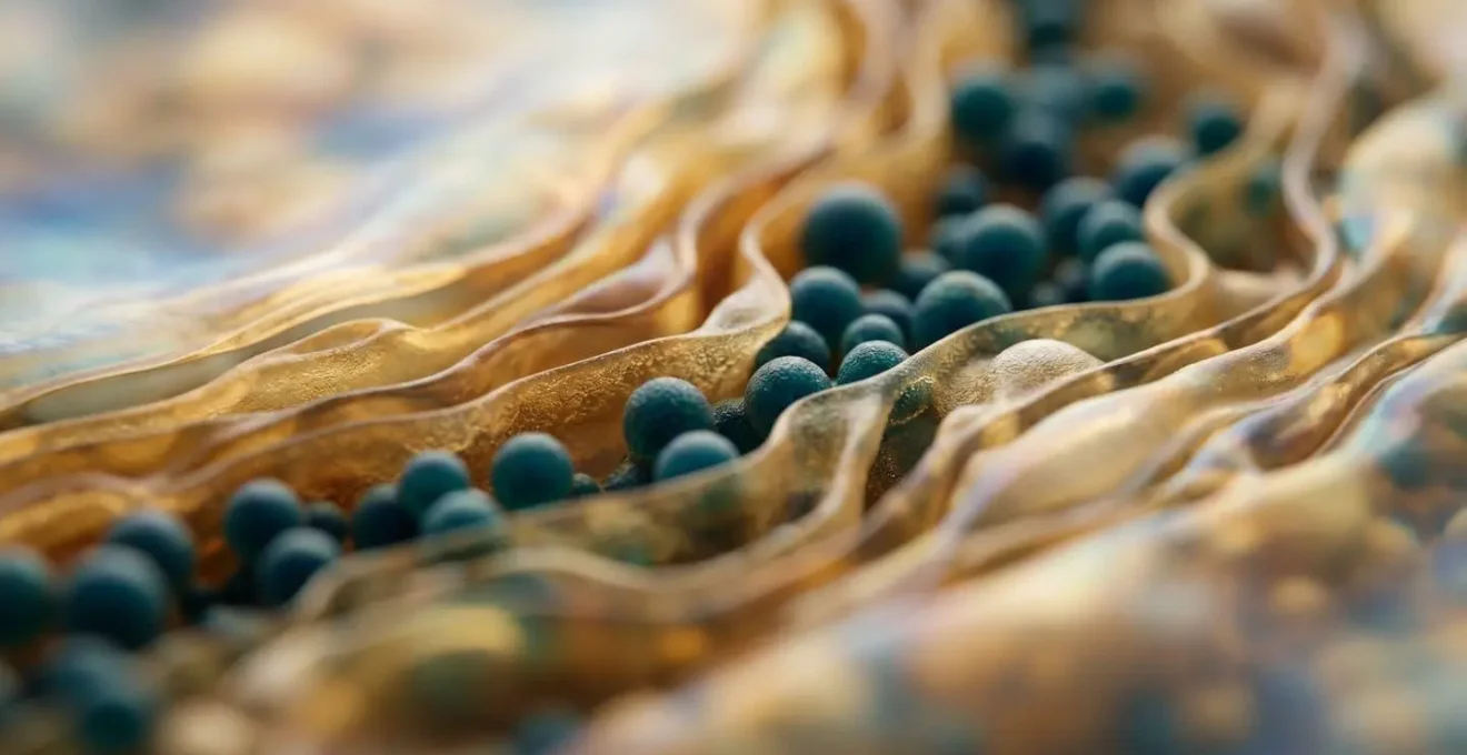Macro view of cellular membrane structure showing omega-3 fatty acid integration for neurotransmitter function