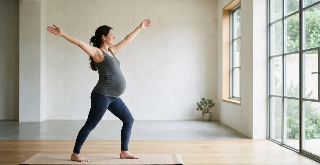 Pregnant woman engaging in gentle movement exercise breaking the sedentary lifestyle pattern